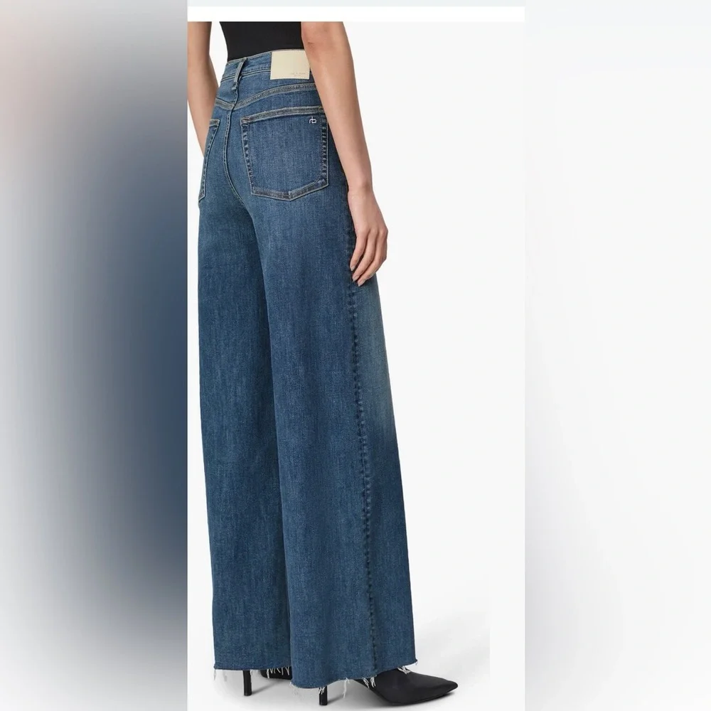 rag & bone Flexi Sofie Raw Hem Wide Leg High Waste Jeans size 26 color: WILLOW - Picture 2 of 3